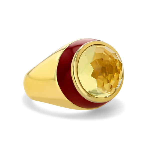 Billie Enamel Ring with Cabochon Citrine in Gold - Size 8 left