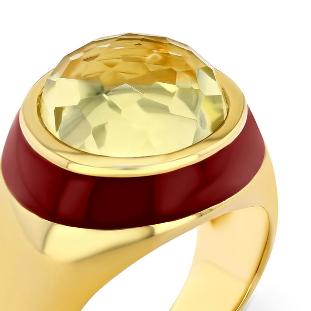 Billie Enamel Ring with Cabochon Citrine in Gold - Size 8 left