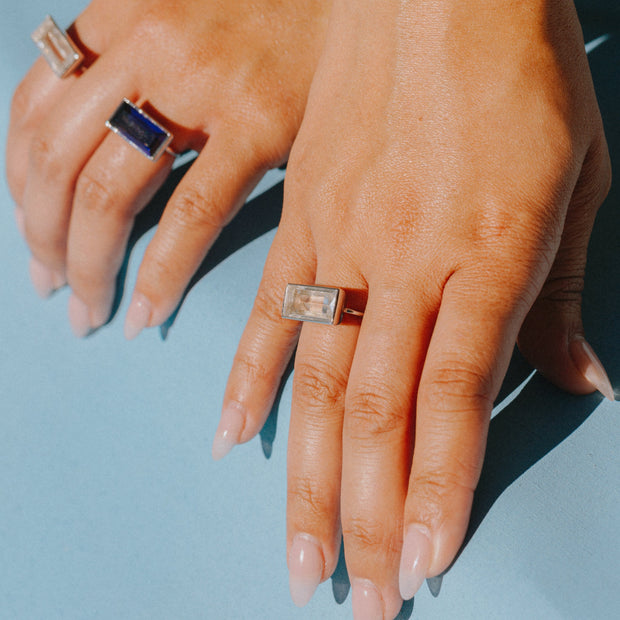 Gloria Ring in White Rhodium with Clear Quartz