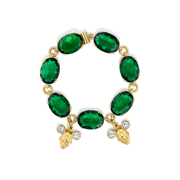 Twins Charm Bracelet with Green + White Quartz in Gold