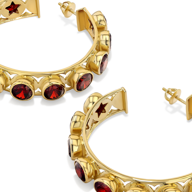 Shari Hoop Earrings in Gold Vermeil with Red Garnet