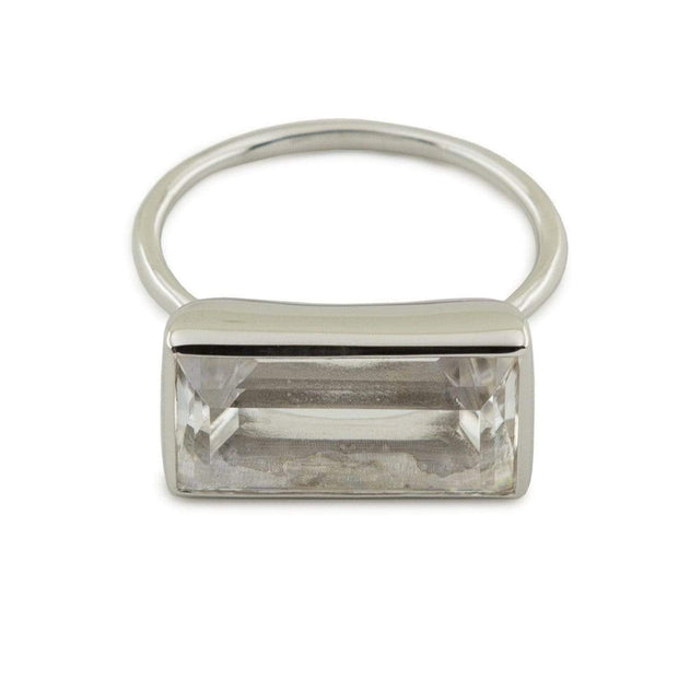 Gloria Ring in White Rhodium with Clear Quartz