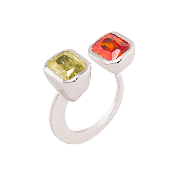 Lila Ring with Peridot + Orange Sapphire White Rhodium