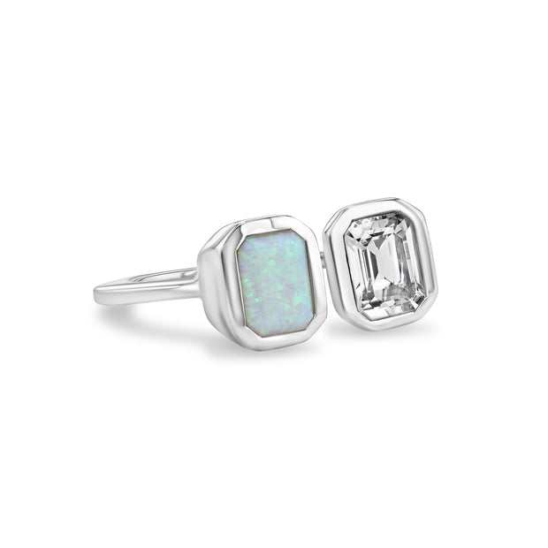 Lila Ring with Opal + White Topaz in Rhodium
