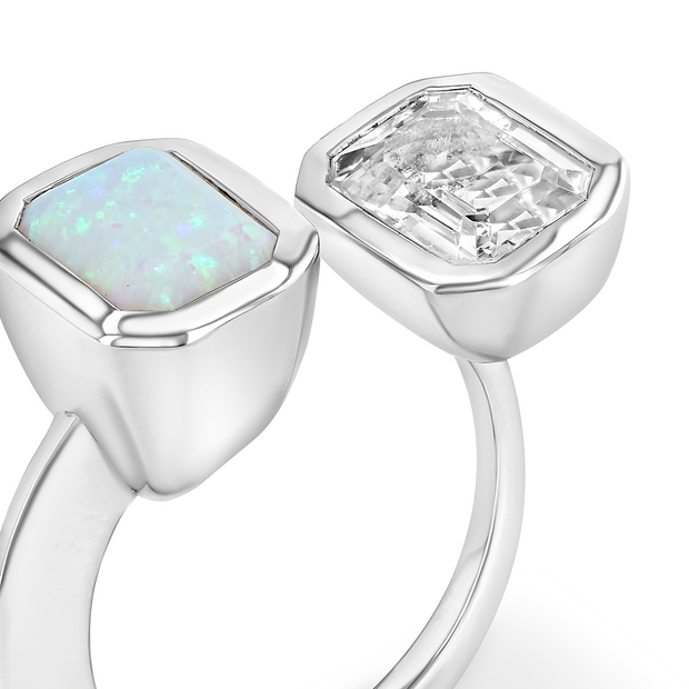 Lila Ring with Opal + White Topaz in Rhodium