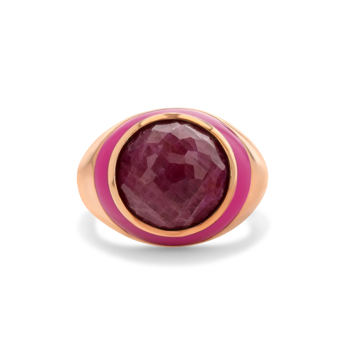 Rouge Enamel Ring with Cabochon Opaque Ruby in Rose Gold