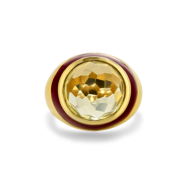 Billie Enamel Ring with Cabochon Citrine in Gold - Size 8 left
