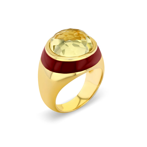 Billie Enamel Ring with Cabochon Citrine in Gold