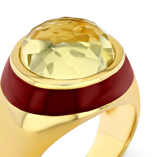Billie Enamel Ring | Cabochon Citrine, Gold