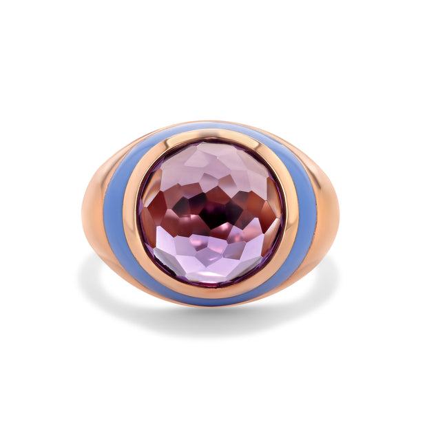 Cotton Candy Enamel Ring with Cabochon Amethyst in Rose Gold - Size 8 left