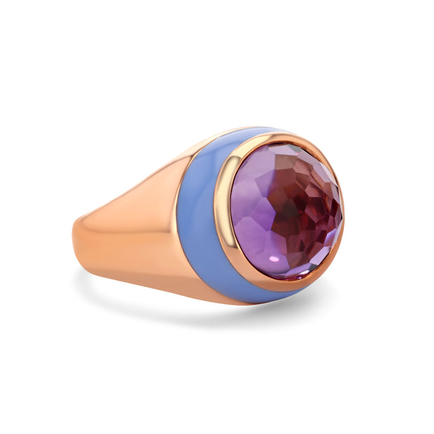 Cotton Candy Enamel Ring with Cabochon Amethyst in Rose Gold