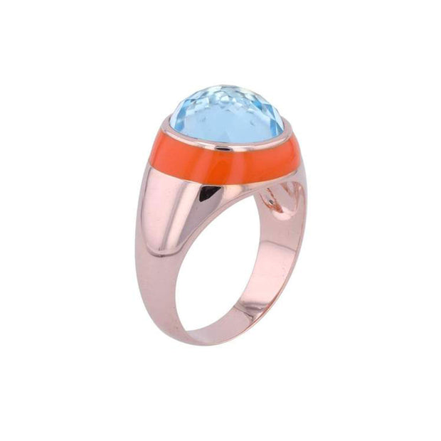 Fathom Enamel Ring with Sky Blue Topaz in Rose Gold