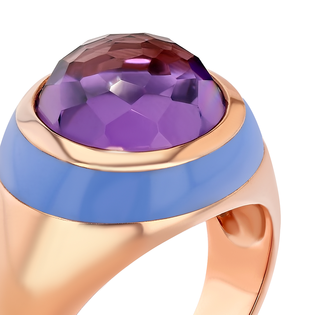 Cotton Candy Enamel Ring | Cabochon Amethyst, Rose Gold