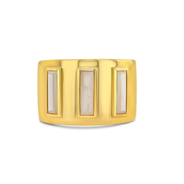 Gigi Banded Ring with Baguette Mother of Pearl in 14K Gold