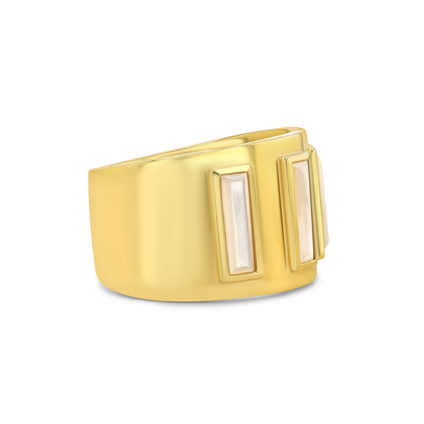 Gigi Banded Ring with Baguette Mother of Pearl in 14K Gold