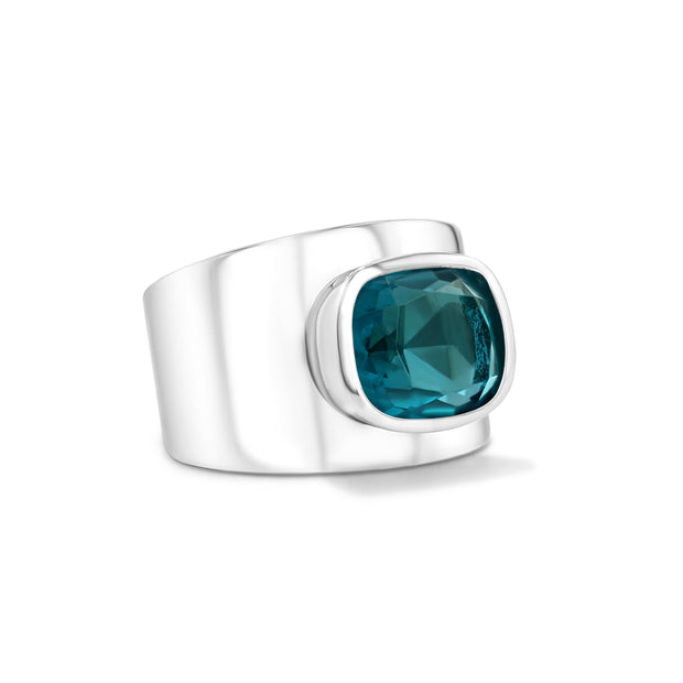 Lilly Ring in White Rhodium with London Blue Topaz