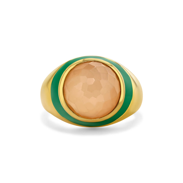 Victoria Enamel Ring with Peach Moonstone in 14K Gold