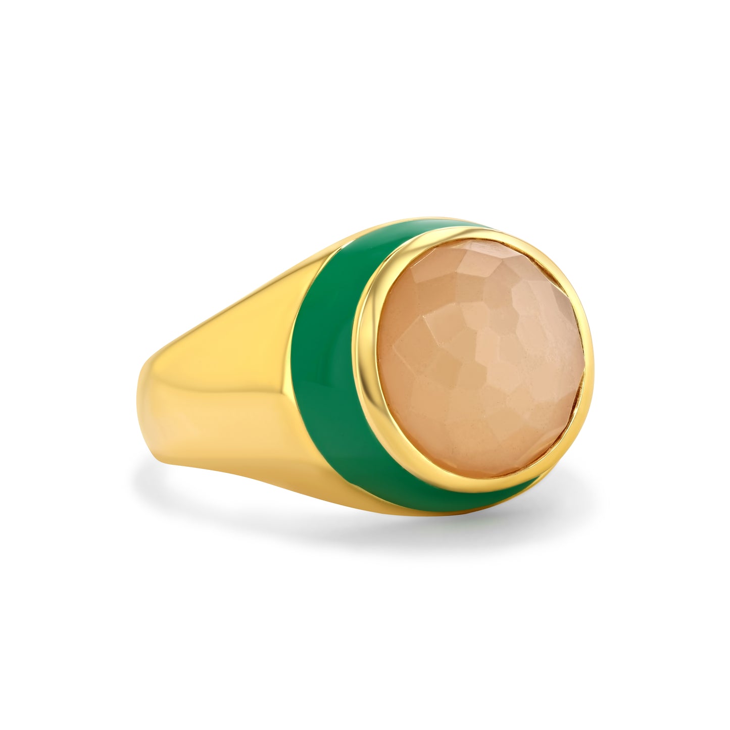 Victoria Enamel Ring | Peach Moonstone, 14K Gold