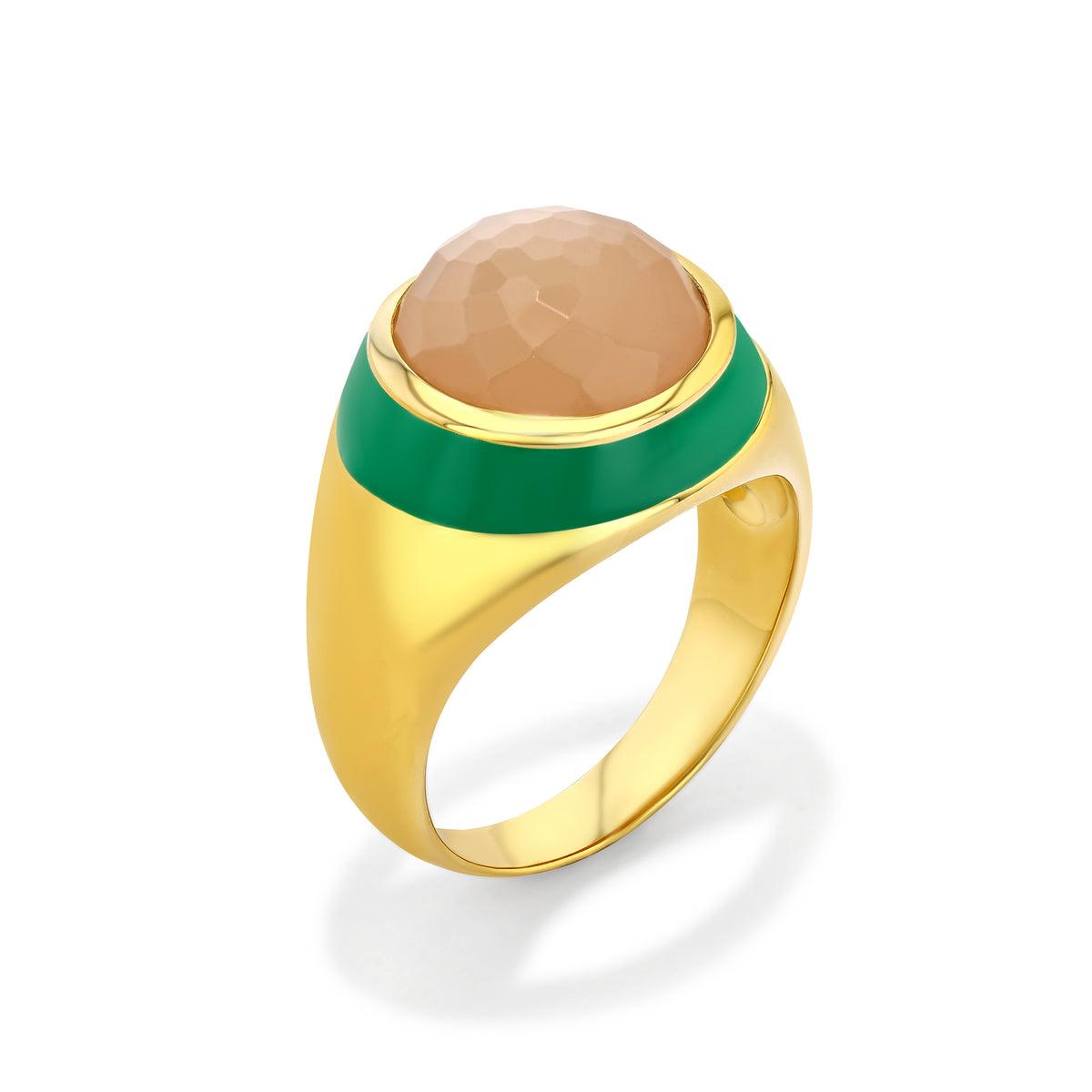 Victoria Enamel Ring | Peach Moonstone, 14K Gold