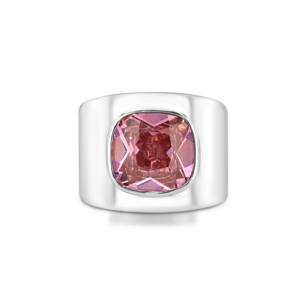 Lilly Ring in White Rhodium with Synthetic Pink Gemstone