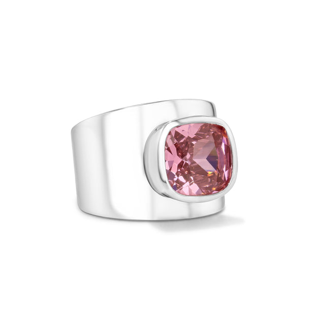 Lilly Ring in White Rhodium with Synthetic Pink Gemstone