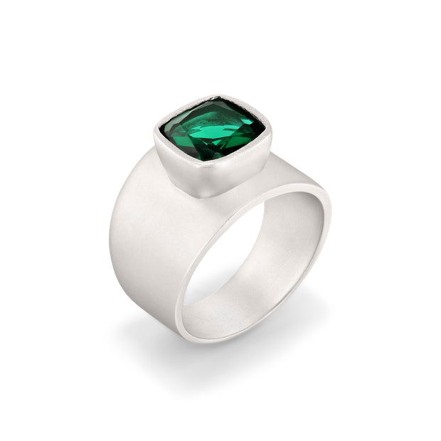 Lilly Ring in Matte Rhodium with Green Quartz - Size 9 left