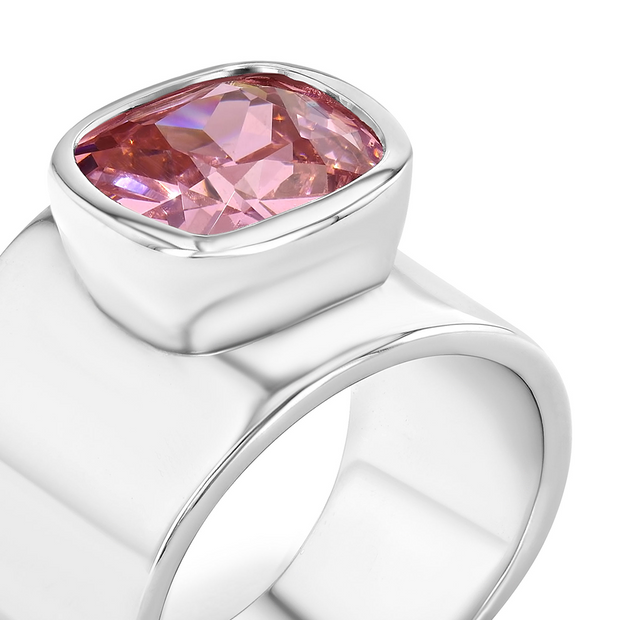 Lilly Ring in White Rhodium with Synthetic Pink Gemstone