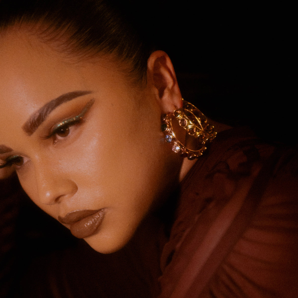 Shari Hoop Earrings | Gold Vermeil, Red Garnet