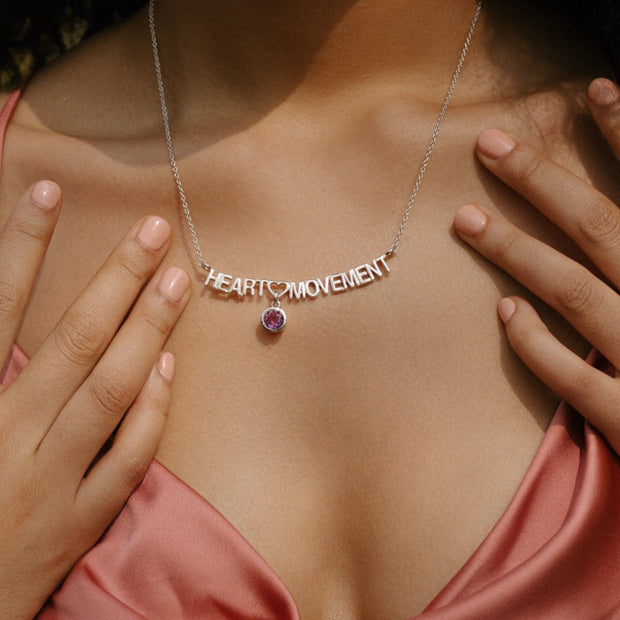 Heart Movement Necklace in White Rhodium with Amethyst - 1 Left