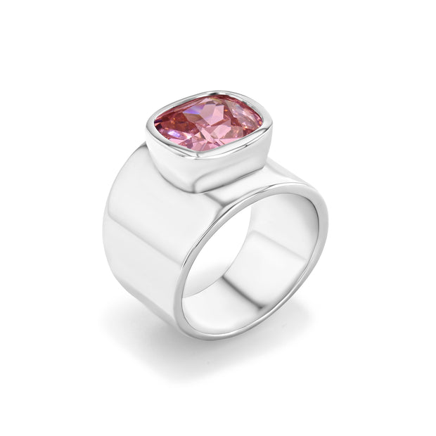 Lilly Ring in White Rhodium with Synthetic Pink Gemstone