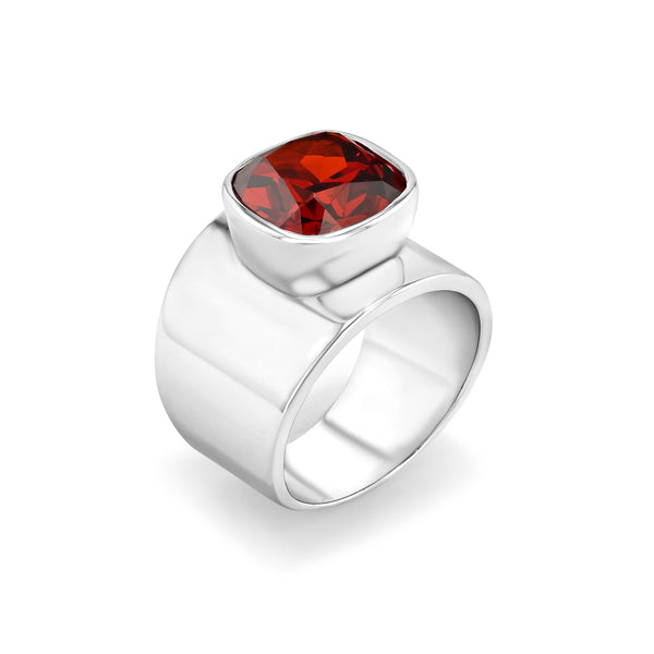 Lilly Ring in White Rhodium with Red Garnet