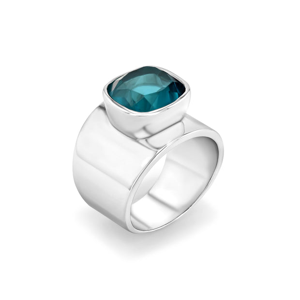 Lilly Ring in White Rhodium with London Blue Topaz