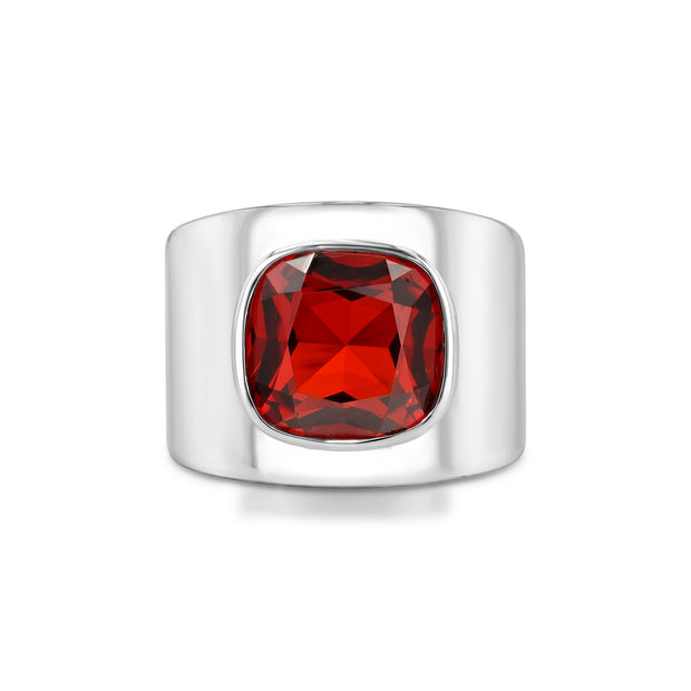 Lilly Ring in White Rhodium with Red Garnet