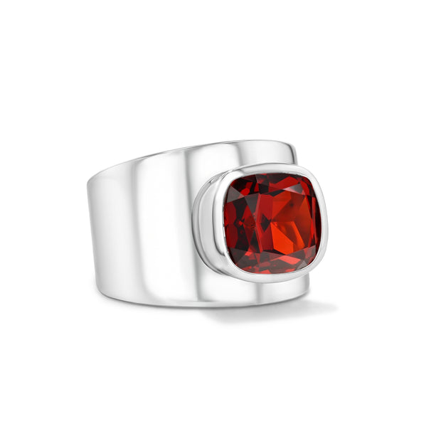 Lilly Ring in White Rhodium with Red Garnet