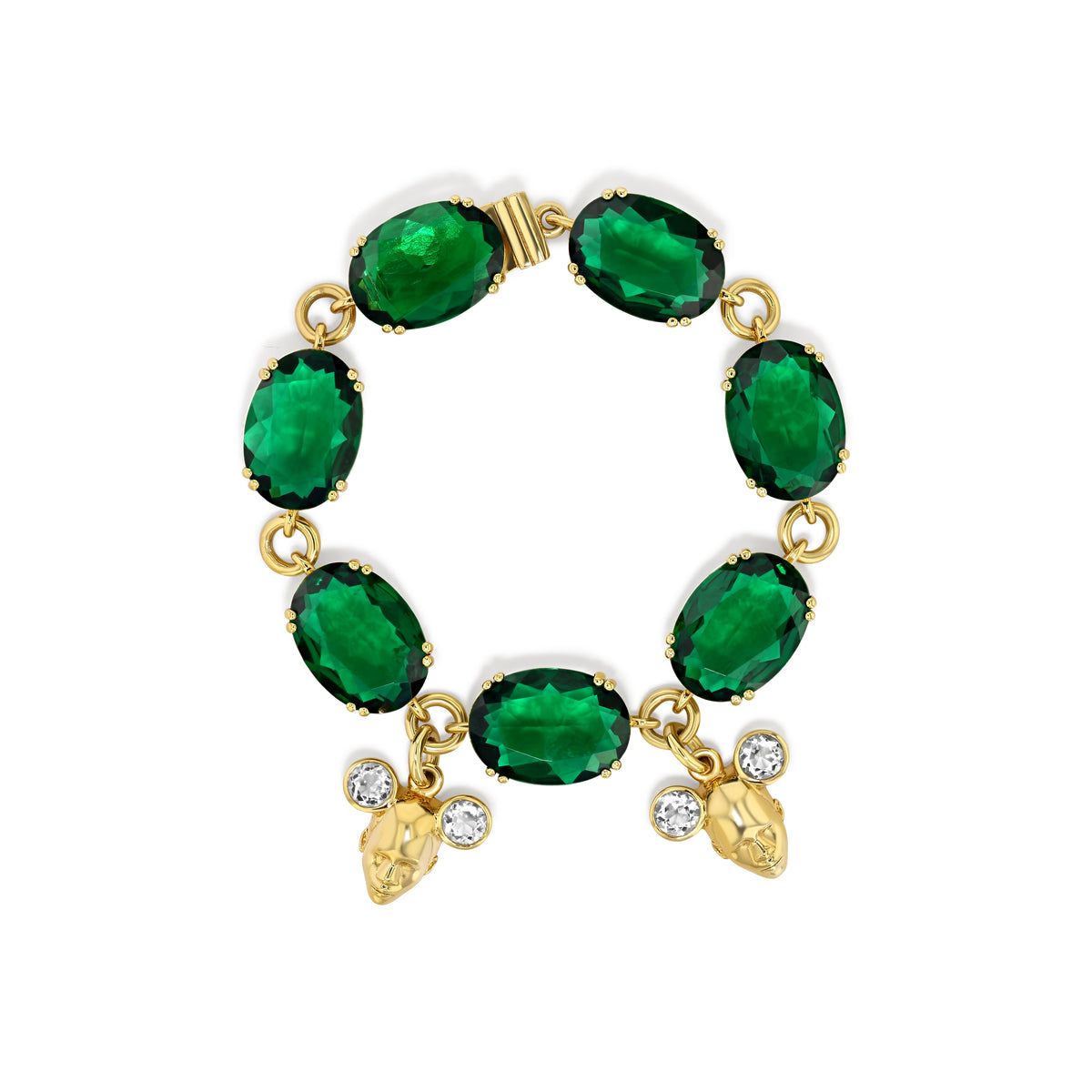 Twins Charm Bracelet | Green and White Quartz, Gold Vermeil