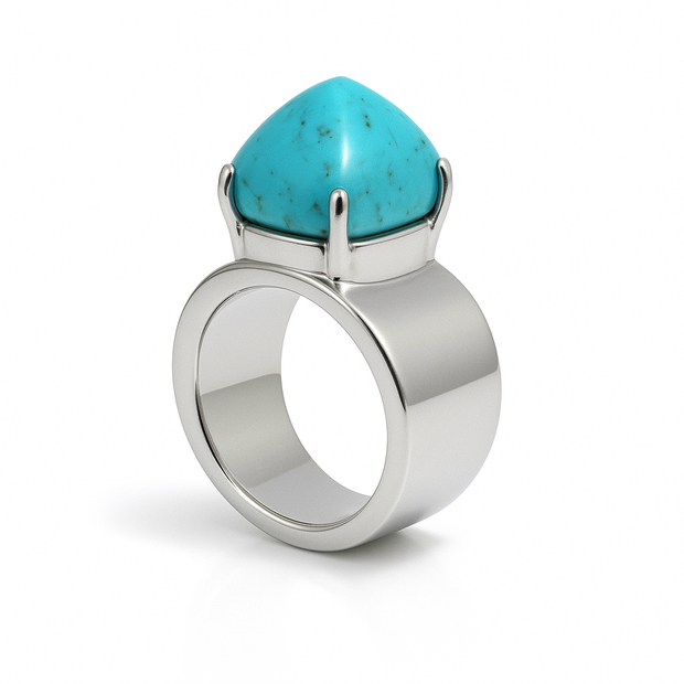 Lilly Ring with Sugarloaf Turquoise in White Rhodium