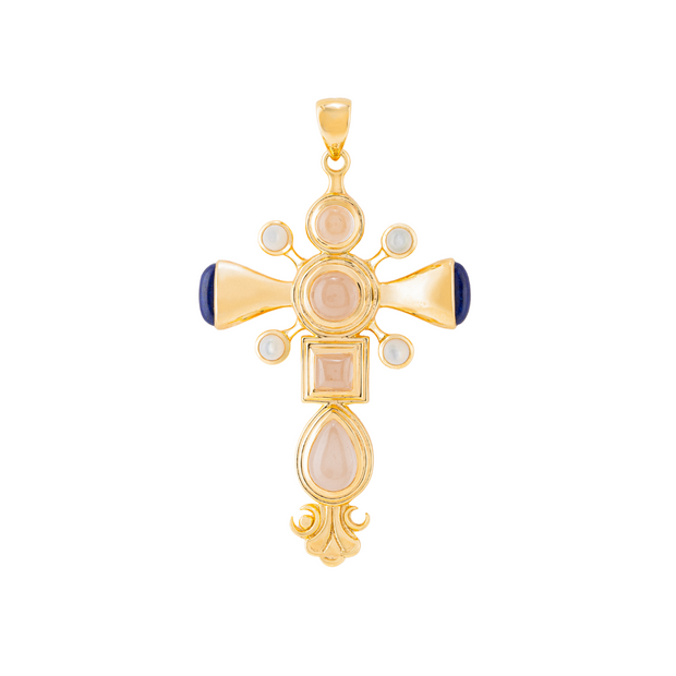 Dynasty VII Cross Pendant with Quartz and Lapis Necklace
