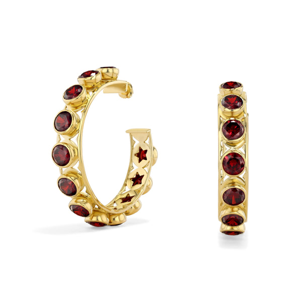 Shari Hoop Earrings in Gold Vermeil with Red Garnet