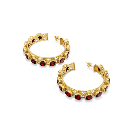 Shari Hoop Earrings | Gold Vermeil, Red Garnet