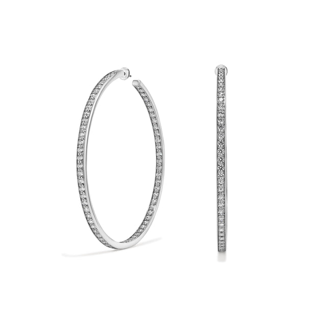 80mm Lucky Hoops in White Rhodium with White Quartz