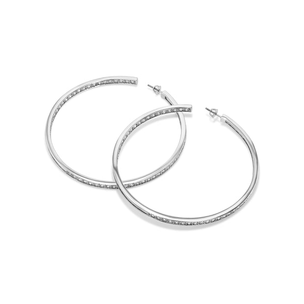 80mm Lucky Hoops in White Rhodium with White Quartz