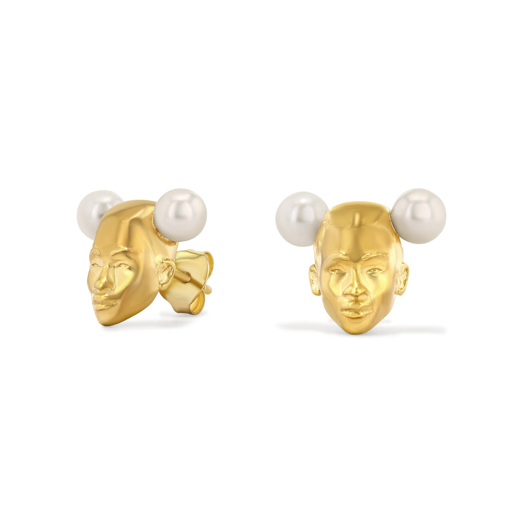 Twins Earrings with Freshwater Pearls in Gold