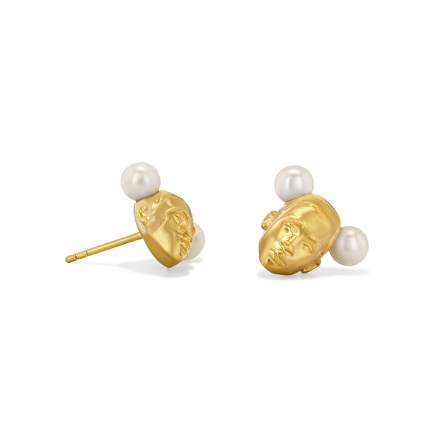Twins Earrings with Freshwater Pearls in Gold