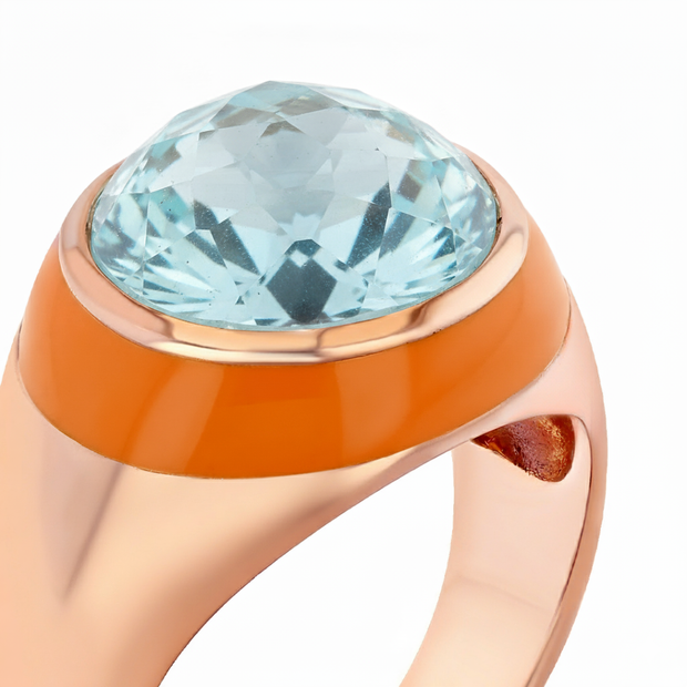 Fathom Enamel Ring with Sky Blue Topaz in Rose Gold