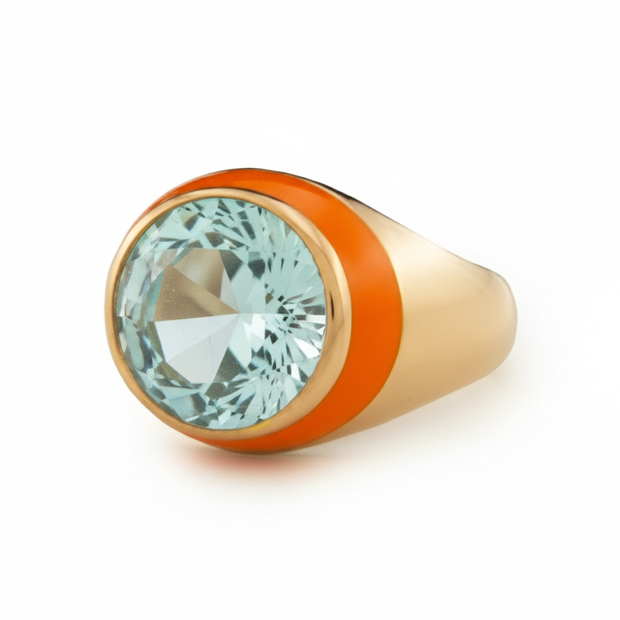 Fathom Enamel Ring with Sky Blue Topaz in Rose Gold