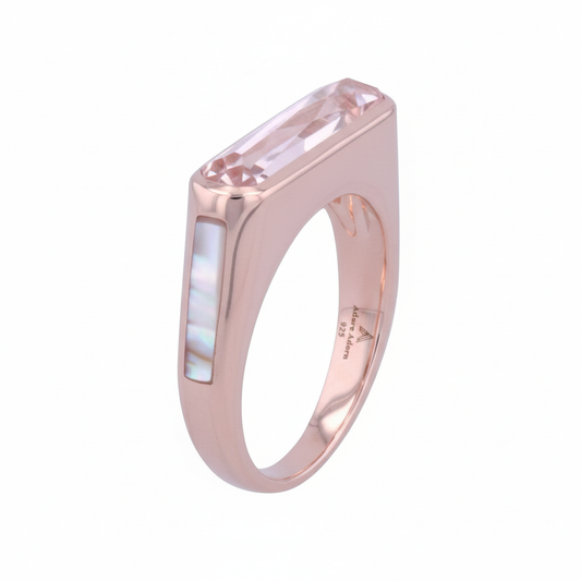 Brilliance Side Band Ring with Rose Quartz + Mother of Pearl
