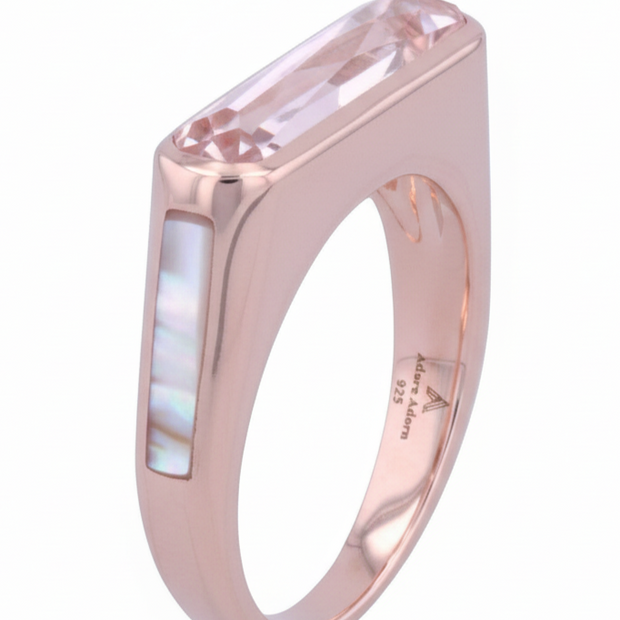 Brilliance Side Band Ring with Rose Quartz + Mother of Pearl - 1 Left
