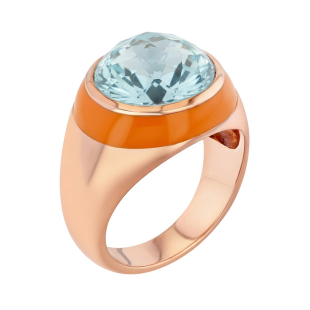Fathom Enamel Ring with Sky Blue Topaz in Rose Gold