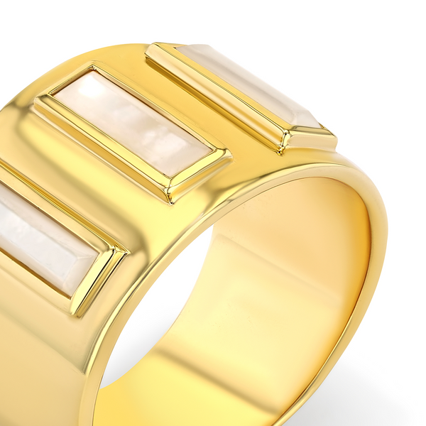 Gigi Banded Ring with Baguette Mother of Pearl in 14K Gold