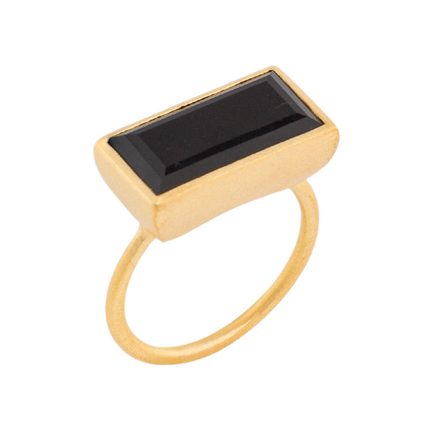 Gloria Ring in Matte Gold with Black Onyx